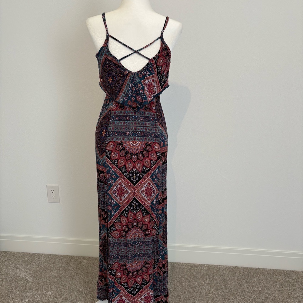 American Eagle Paisley Print Casual Maxi Dress with Slit Size XS - Picture 2 of 10